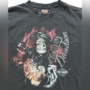 Harley Davidson Men’s Day Of The Dead Girl Black Tee Size Large Anderson SC Bike